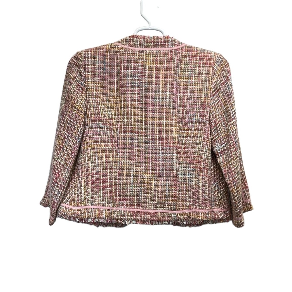 Vintage True Meaning Women's Multicolor Stylish Fringe Hem Tweed Blazer Large - Picture 2 of 12